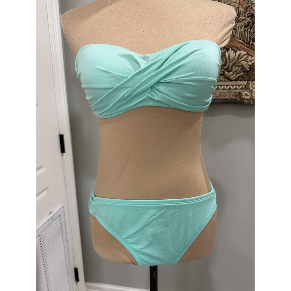 Mossimo Bikini Set Womens Medium Green Bandeau Strapless Twist Front Padded